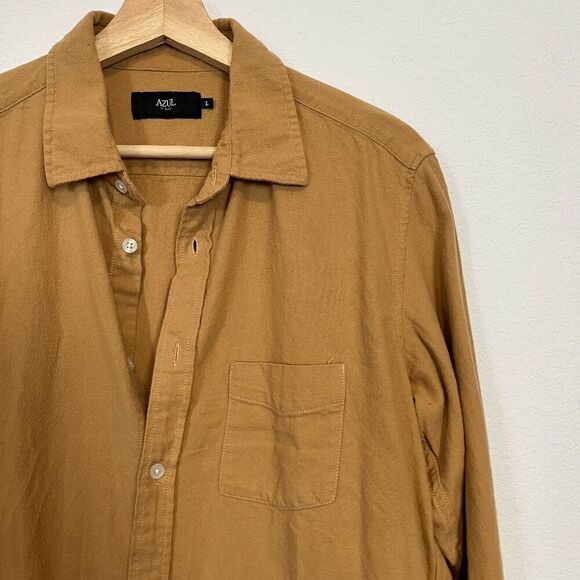 Azul by Moussy Tan Classic Flannel Long Sleeve Button Down Shirt Mens Size Large - Picture 3 of 6